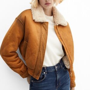 NWT! MANGO shearling aviator bomber jacket with faux fur color, size small